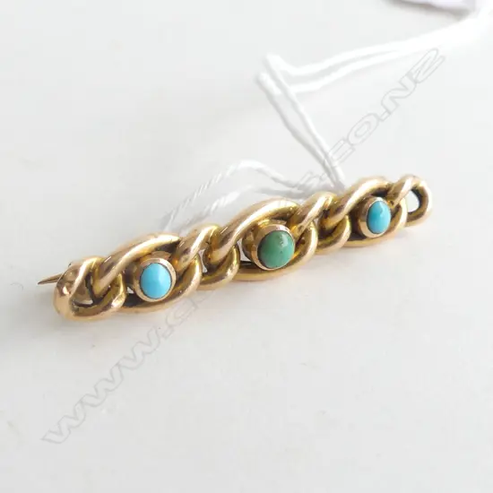 15CT GOLD & TURQUOISE BAR BROOCH 4.3 GRAMS