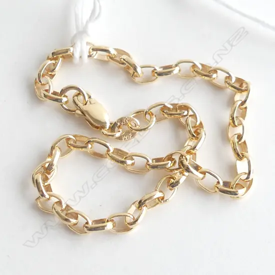 9CT YELLOW GOLD OVAL BELCHER LINK BRACELET 19.5CM LONG 3.2GMS