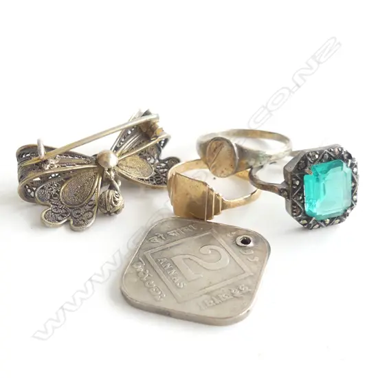 4 PCES COSTUME JEWELLERY + INDIAN COIN