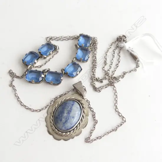 2 BLUE STONE & SILVER PENDANTS & CHAINS 