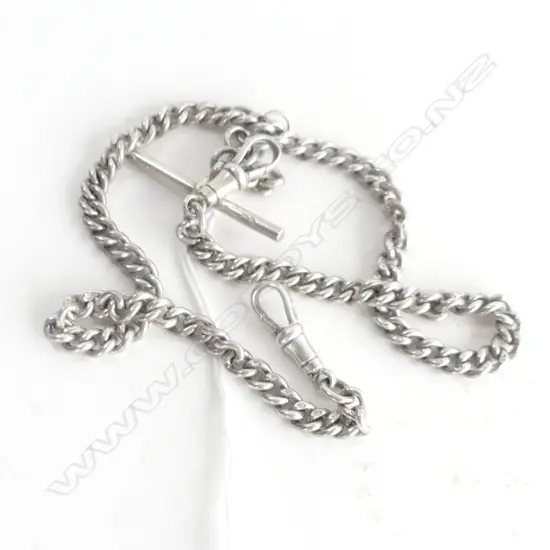 STG SILVER DOUBLE ALBERT FOB CHAIN w. T-BAR 39 GRAMS