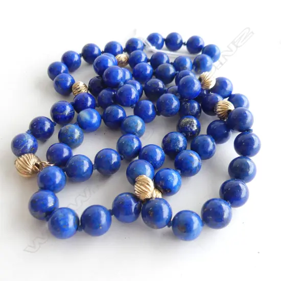 LAPIS LAZULI & 14CT GOLD BEAD NECKLACE L.750mm