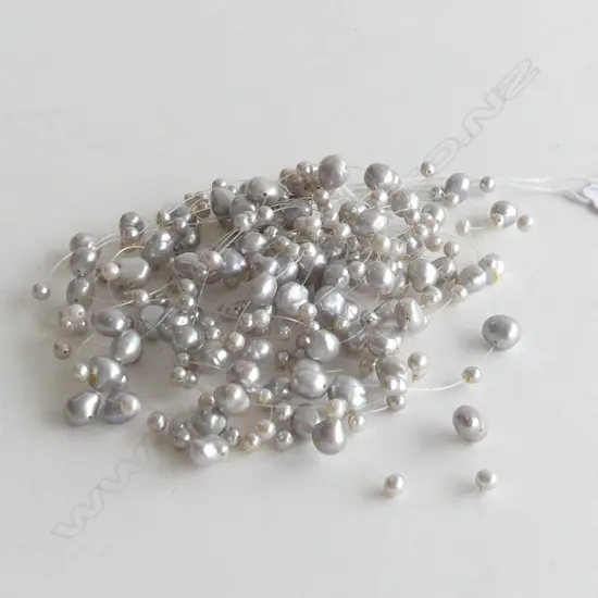 FRESHWATER PEARLGREY 9 STRAND WATERFALL NECKLACE, STG SILVER LOCK