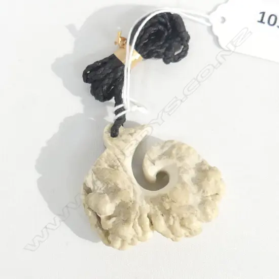 CARVED DEER ANTLER WAVE PENDANT ON BLACK WAXED ADJUSTABLE CORD