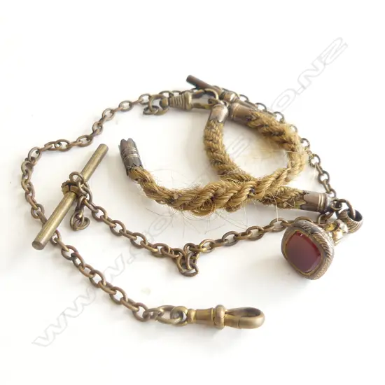 2 VINTAGE FOB CHAINS, BRASS & HORSEHAIR 