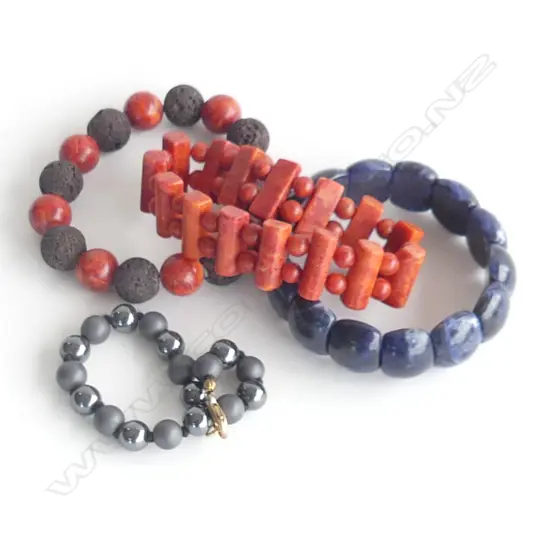 4 ASST GEM STONE BRACELETS 