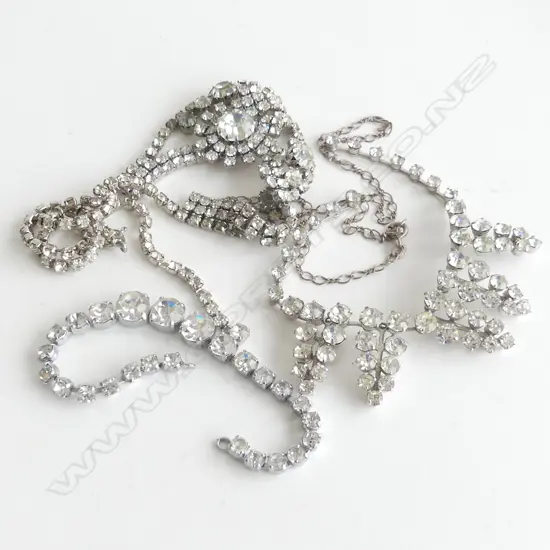 2 PASTE NECKLACES & BRACELET (BRACELET CLASP MISSING)