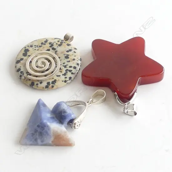 3 ASST GEMSTONE PENDANTS - STG SILVER MOUNTS