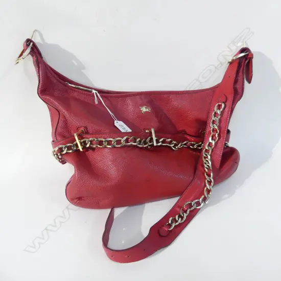 VINTAGE RED LEATHER GENUINE BURBERRY LADIES BAG