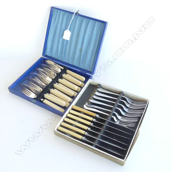 2 SETS CASED CUTLERY, IVORINE HANDLES
