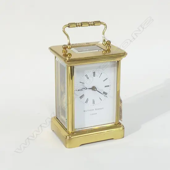 MATTHEW NORMAN (LONDON) BRASS CARRIAGE CLOCK WITH KEY 