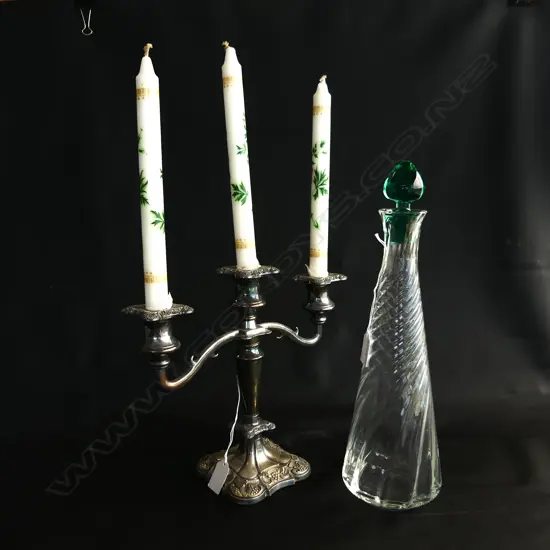 EP 3 BRANCH CANDLE STICK + GLASS DECANTER H 370 MM