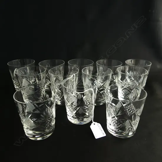 12 CUT CRYSTAL WHISKEY TUMBLERS H 90 MM