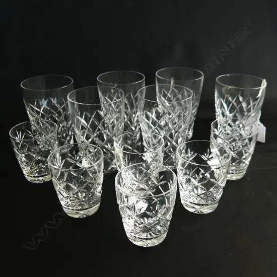 6 CUT CRYSTAL TUMBLERS + 6 SMALLER 100 MM