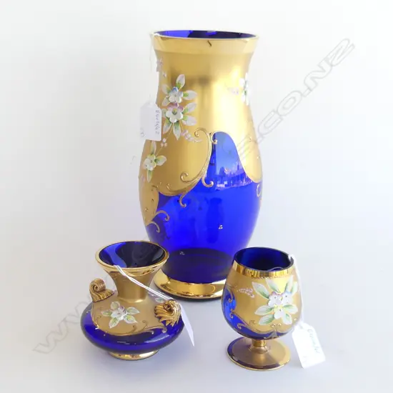 VENETIAN GLASS VASE + 2 SMALLER H 260 MM SMALL GILDING FAULT TO ONE