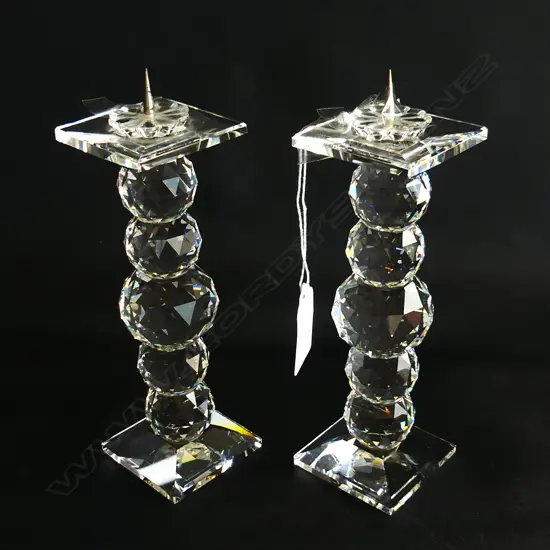 PAIR OF SWAROVSKI CRYSTAL CANDLESTICKS H 150 MM