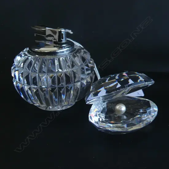WATERFORD LIGHTER + SWAROVSKI OYSTER w. PEARL W.65mm