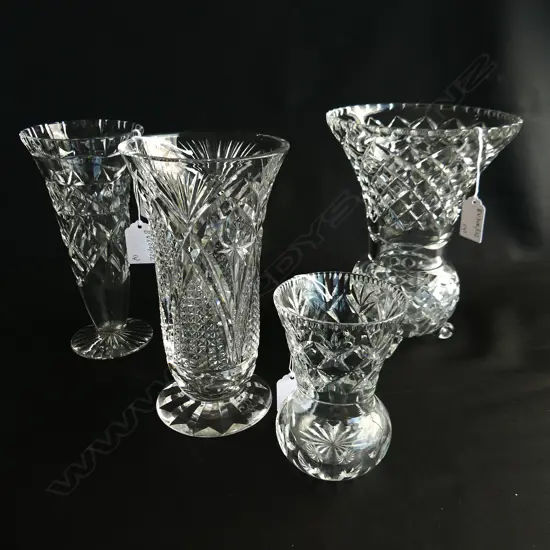 4 ASST CUT CRYSTAL VASES H 230 MM