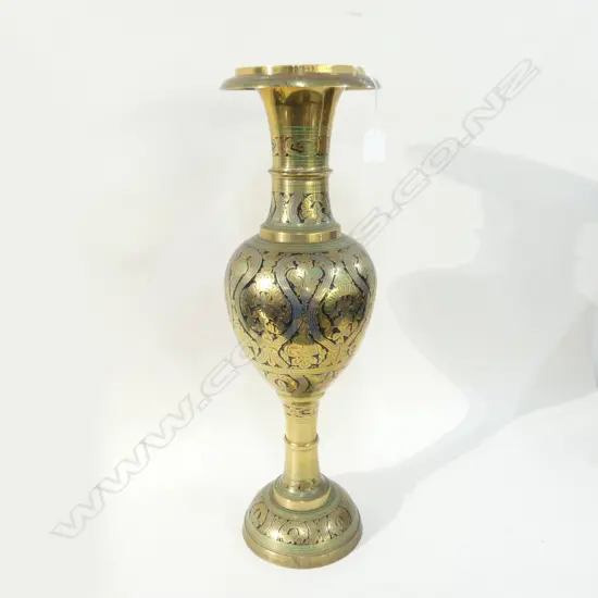 LG BRASS & ENAMEL VASE H. 610MM