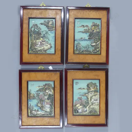 SET 4 ORIENTAL FRAMED CERAMIC TILES 230 X 310 (TILE ONLY) 
