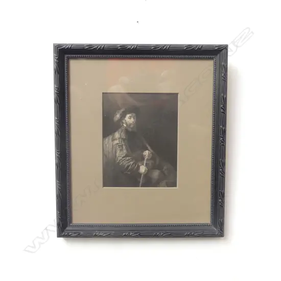 MONOCHROMATIC FRAMED ENGRAVING AFTER REMBRANDT. H.135mm x 110mm .