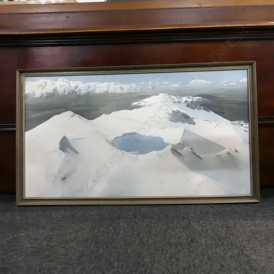 WHITES AVIATION PRINT; MT RUAPEHU w. CRATER LAKE & TONGARIRO 545x1000mm crazing to image