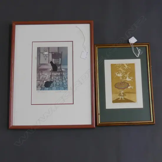 2 LTD ED PRINTS; KAREL BURROWS 'CHAIR' (125 X 185MM) & MERLE BISHOP 'RAINING' (100 X 165MM)