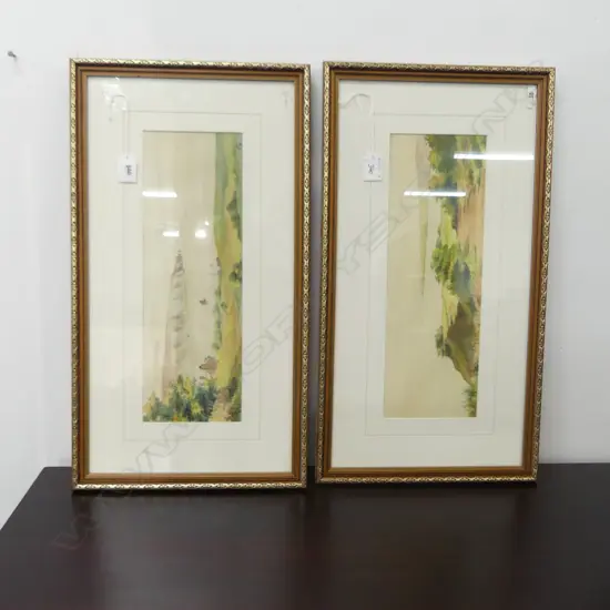 2 WATERCOLOUR FRAMED SCENE PRINTS 130 X 385MM
