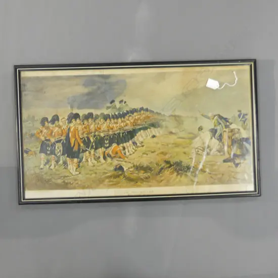 OLD FRAMED  MILITARY PRINT 'THE THIN RED LINE' 670 X 340MM