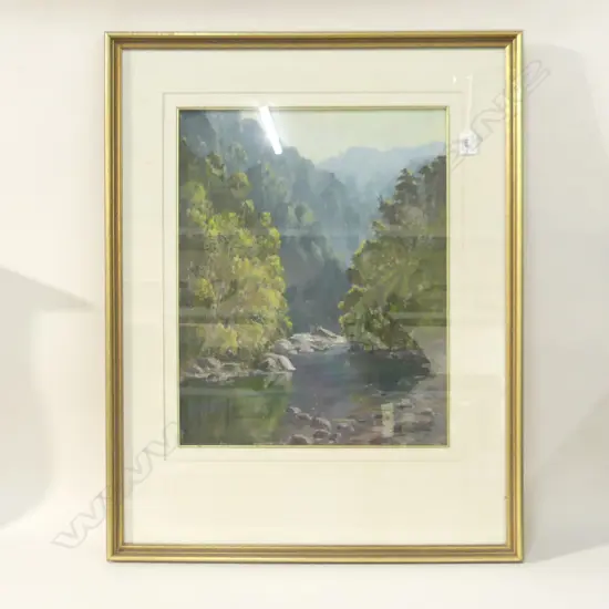 BERNICE SMART 'MORNING LIGHT, KAITOKE' RIVER LANDSCAPE OIL 495x395mm FOXING