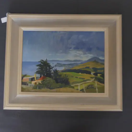 MURRAY W. MILLAR 'APPROACHING STORM - HIGHCLIFF DUNEDIN' OIL ON BOARD 1953 380x290mm 