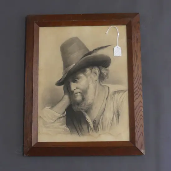 FRAMED PENCIL SKETCH PRINT, PORTRAIT...SIGNED  300 X 395MM