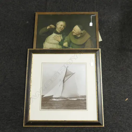 REPRINT YACHTING PHOTO + VINTAGE PEARS PRINT OF 2 MONKS COOKING