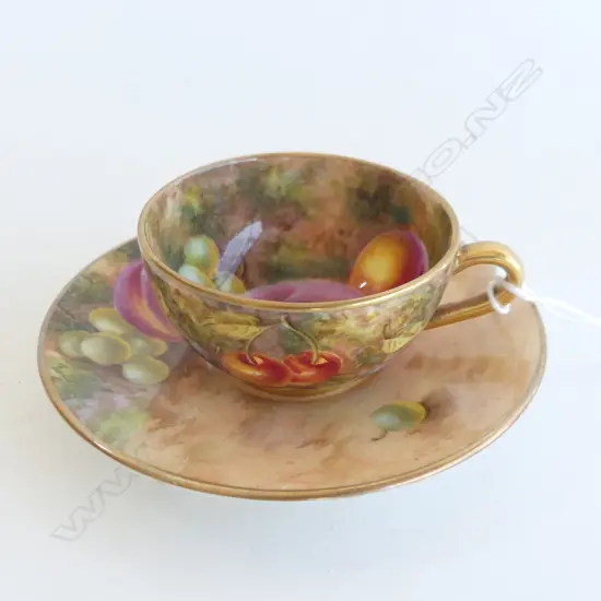 ROYAL WORCESTER HAND PAINTED MINIATURE CUP AND SAUCER D 80 MM