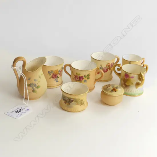 8 PCES MINIATURE ROYAL WORCESTER BLUSH; MUGS ETC