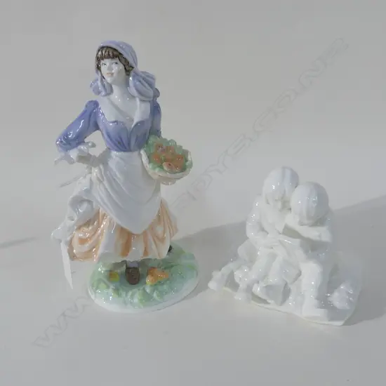 2 ROYAL WORCESTER FIGURINES; 'ROSIE PICKING APPLES' H.200mm + CHILDREN READING