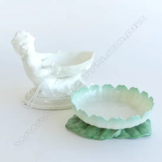 2 PCES ROYAL WORCESTER; LEAF BOWL 95m dia & SEA NYMPH HOLDING SHELL BOWL