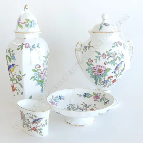 2 AYNSLEY LIDDED VASES + 2 DISHES H 260 MM