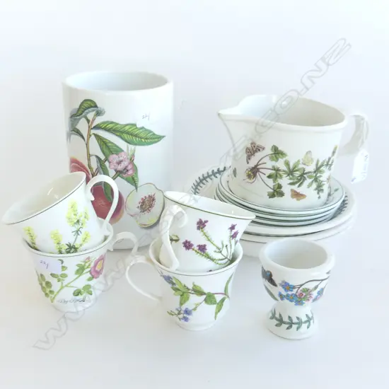 14 PCES PORTMEIRION; 4 DEMI C/S, 3 BOWLS, CANISTER, EGGCUP (hairlines), JUG (faults)