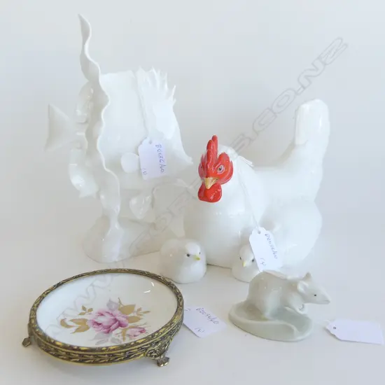 NORITAKE HEN/FISH + ROYAL DUX MOUSE AND AYNSLEY DISH H 200 MM