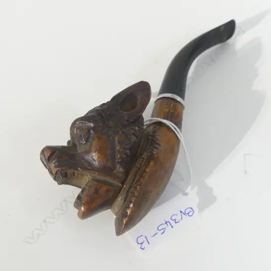 VINTAGE CARVED DOGS HEAD WOODEN PIPE L 140MM