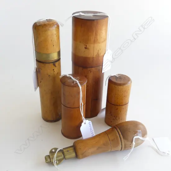 5 TREEN DRILL SET HOLDERS & BITS 170 TO 90MM