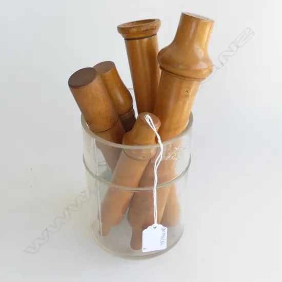 GLASS HOLDER WITH5 TREEN CONTAINERS & 3 SMALL BOTTLES