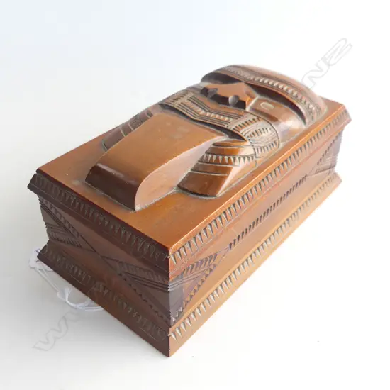 CARVED WOODEN MAORI BOX L.190mm