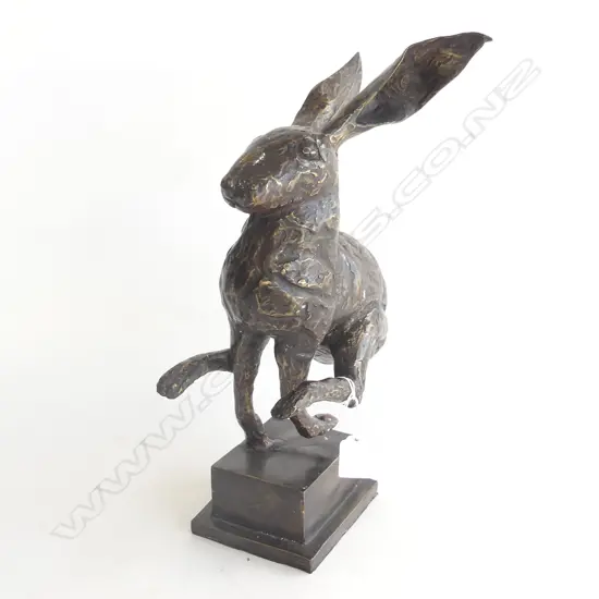 BRONZE RUNNING HARE ON SQUARE BASE H. 390MM