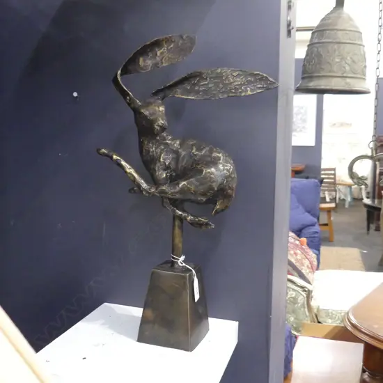 BRONZE RUNNING HARE ON SQUARE BASE H. 465MM