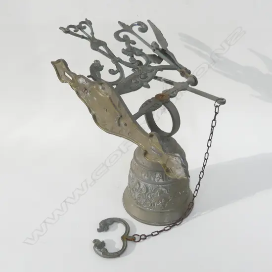 VINTAGE BRASS BELL H.430mm w. LATIN SCRIPT; 'QUI ME TANGIT VOCEM MEAM AUDIT'...