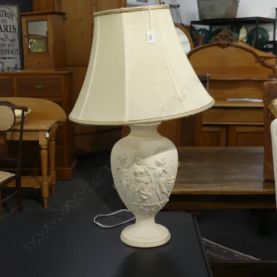 CREAM TABLE LAMP & BASE - EMBOSSED WITH GREEK LADIES H. 720MM