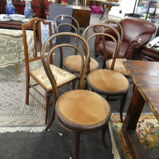 4 BENTWOOD CHAIRS + EDWARDIAN CHAIR
