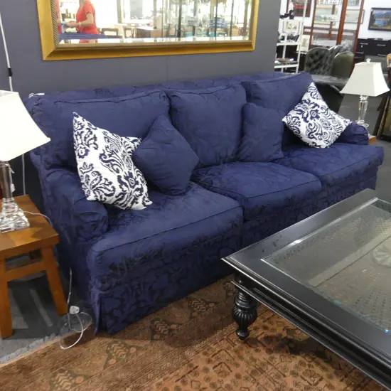 LGE ETHAN ALLEN BLUE UPHOLSTERED SOFA - MADE IN USA - 2500x1050x950mm